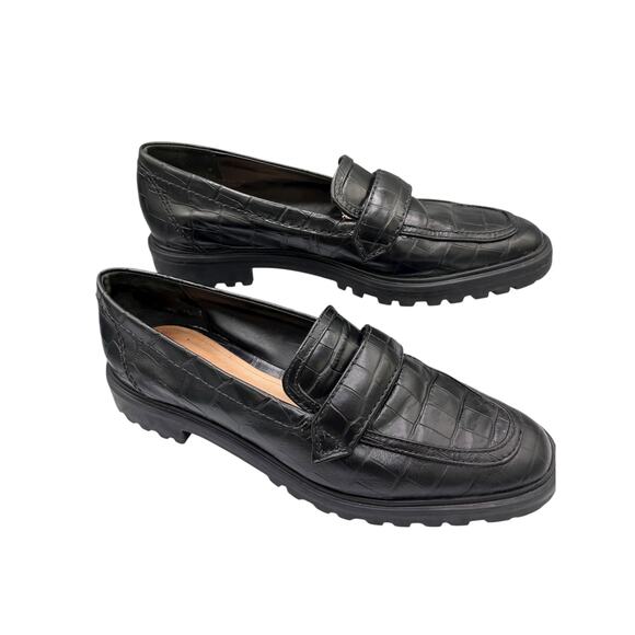 Schutz Women’s Black Leather Loafers 10B “Romina” Croc Embossed Non-Slip Office - Picture 2 of 6